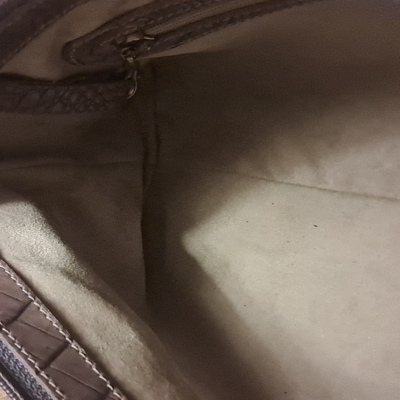 Brahmin Toasted Almond Melanie Handbag Croc Embossed Leather Shoulder Bag Preown - Picture 9 of 10